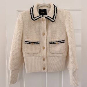 NWT Maje Cream Knit Cardigan with Black Trim and Gold Buttons